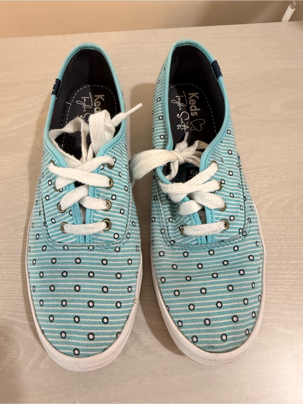 Keds Women's Teal Striped Canvas Sneakers with Dot Pattern